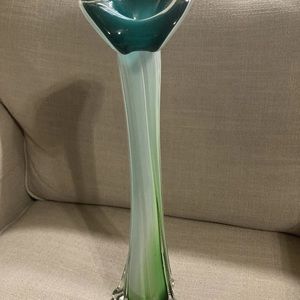 Jack in the Pulpit Calla Lily Handblown Glass Vase Murano Style Teal Green 15”